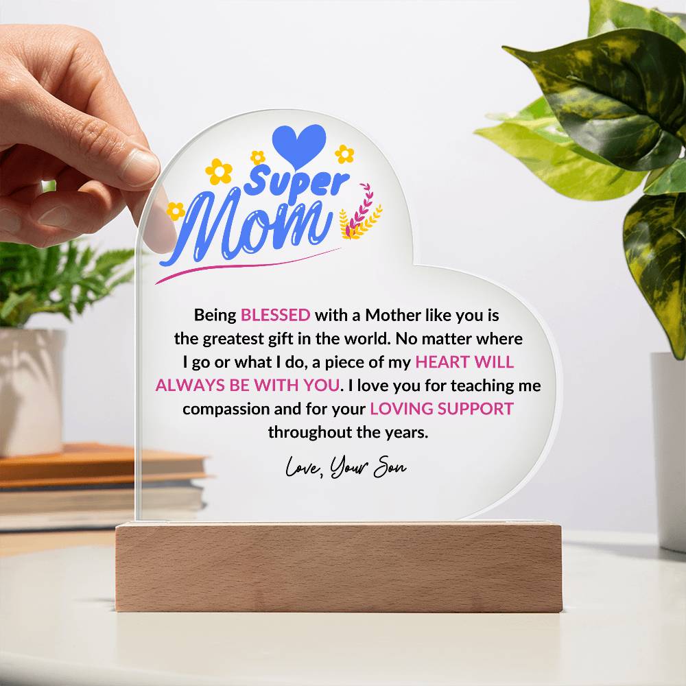 Super Mom | Love Your Son | Heart Acrylic Plaque