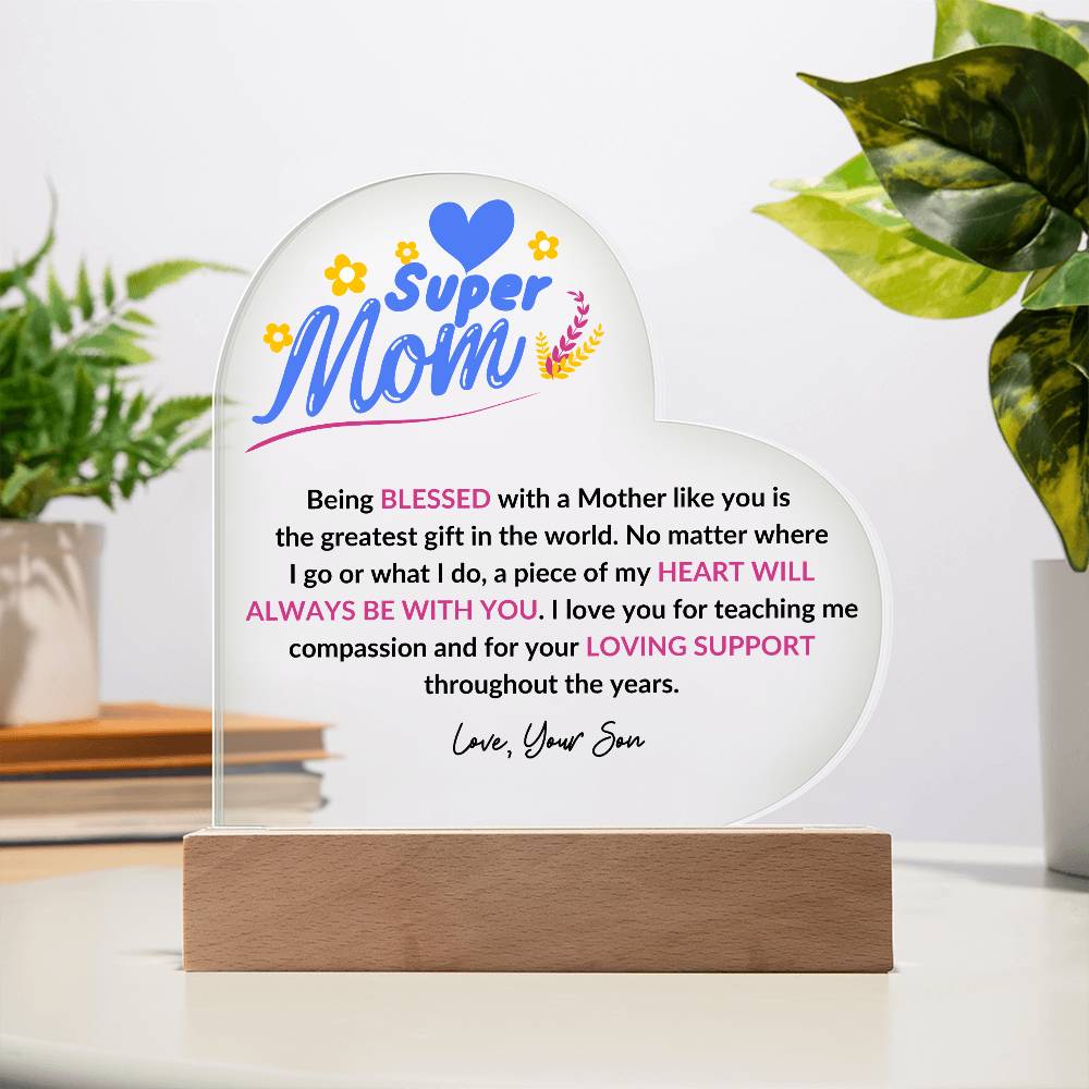 Super Mom | Love Your Son | Heart Acrylic Plaque