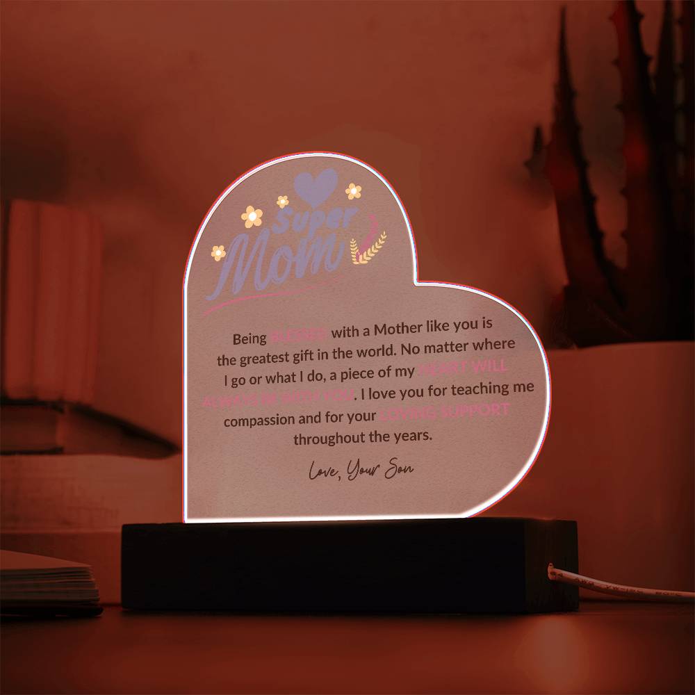 Super Mom | Love Your Son | Heart Acrylic Plaque