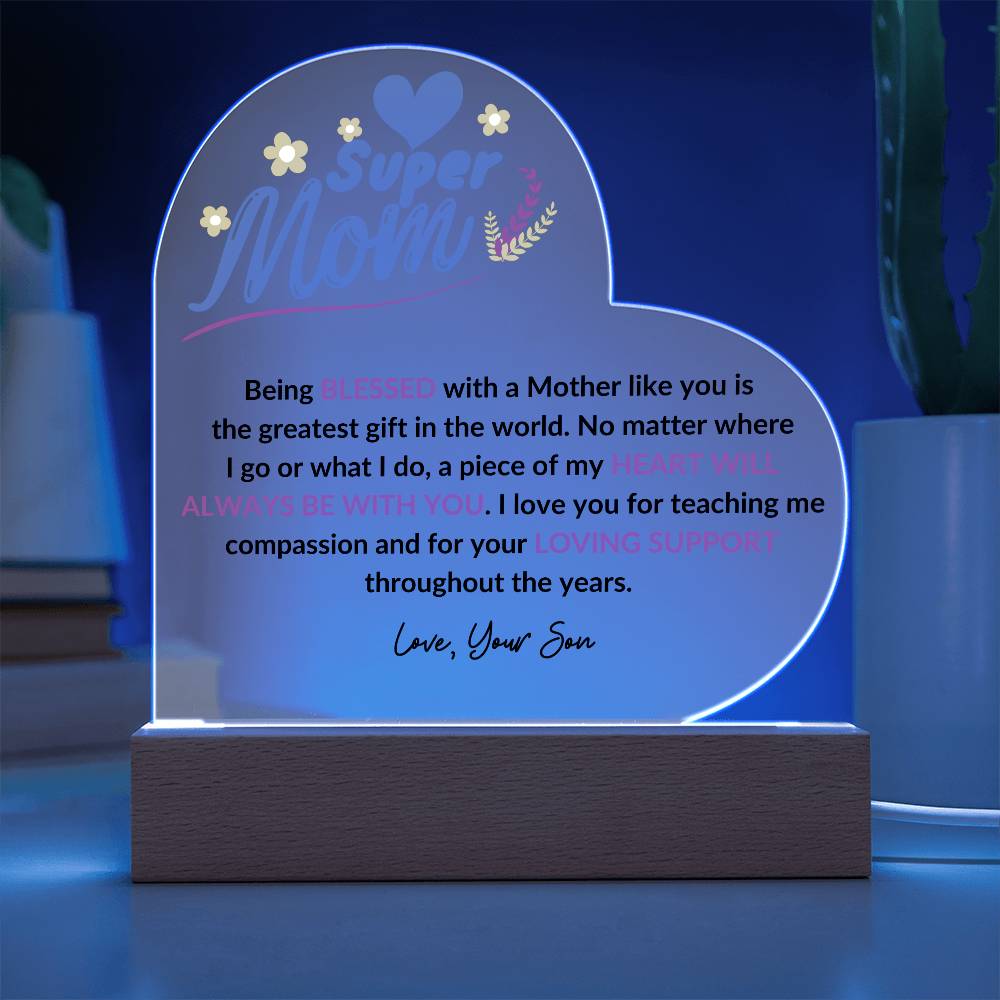 Super Mom | Love Your Son | Heart Acrylic Plaque
