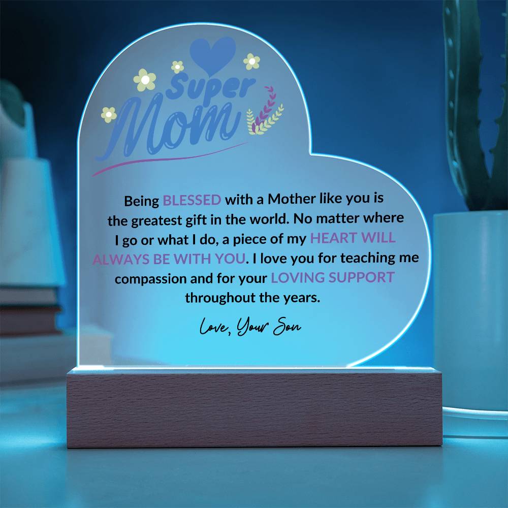 Super Mom | Love Your Son | Heart Acrylic Plaque