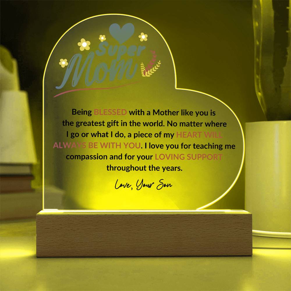 Super Mom | Love Your Son | Heart Acrylic Plaque